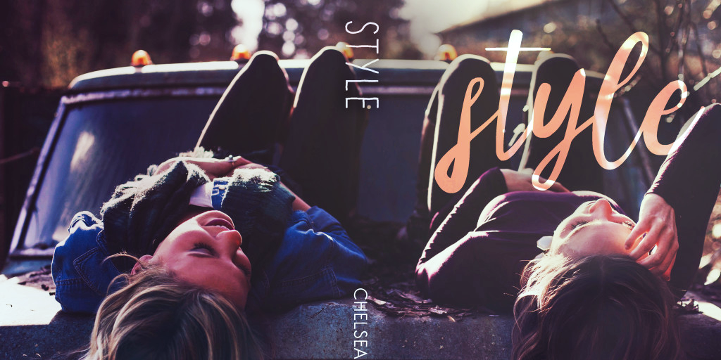 Cover of Style by Chelsea Cameron. Shows Kyle on right and Stella on left lying on the hood of a car with their legs propped up against the front windshield. They are smiling and talking.